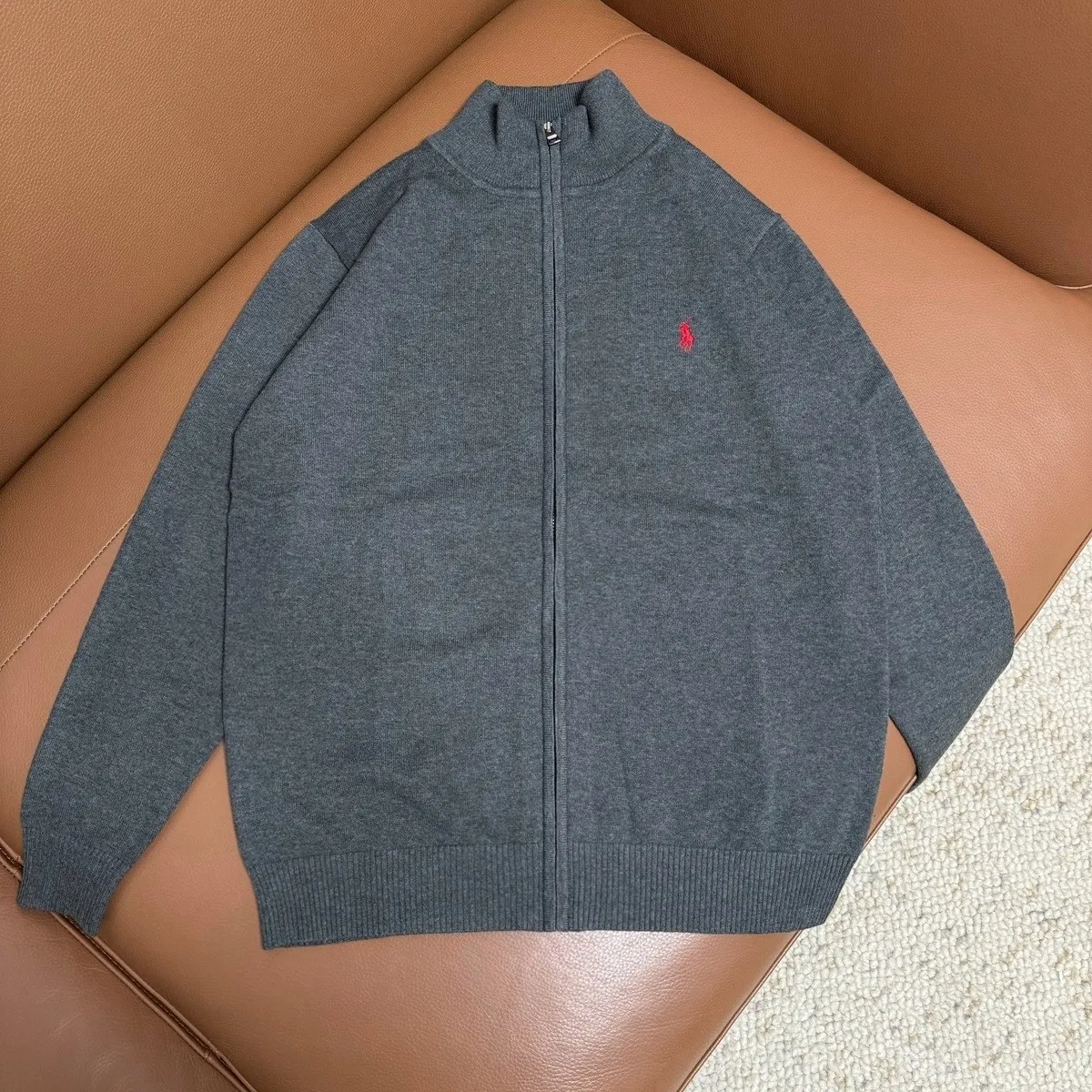 P220 M401#Ralph Lauren pony embroidered zipper sweater Color: black royal blue dark gray Size: M-XXL